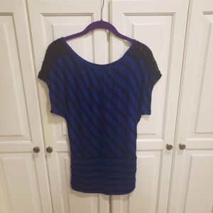 iz Byer Striped Blouse with Lace Detail